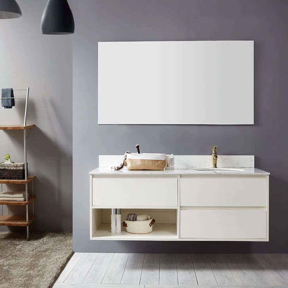 Single Basin Cabinet Sintered Stone Top Veneer Finished Plywood Bathroom Vanity with Mirror