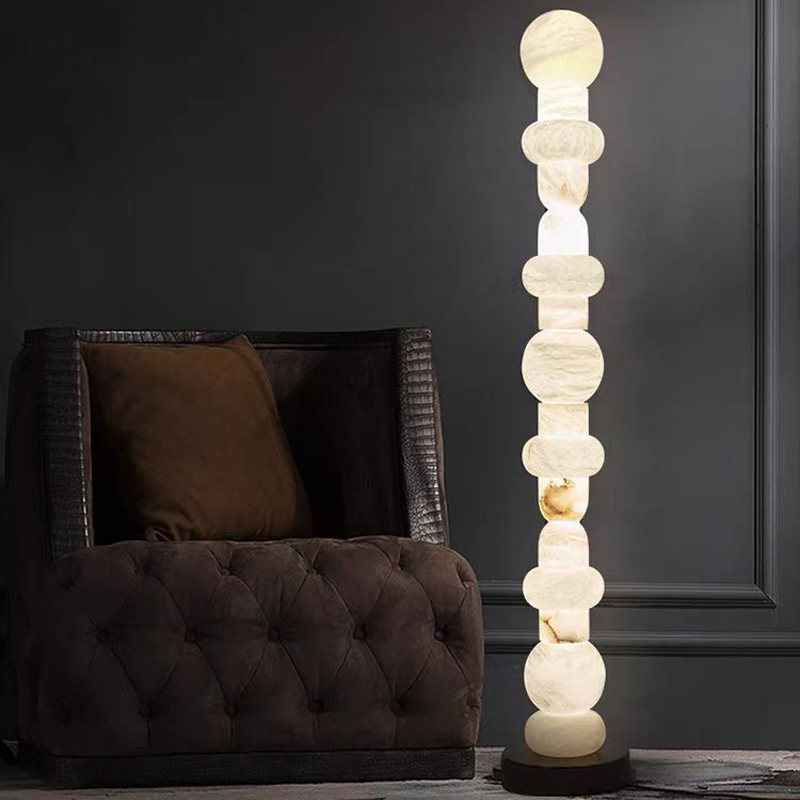 Spanish Natural Marble Floor Lamp Senior Living Room Decoration Vertical Lamp