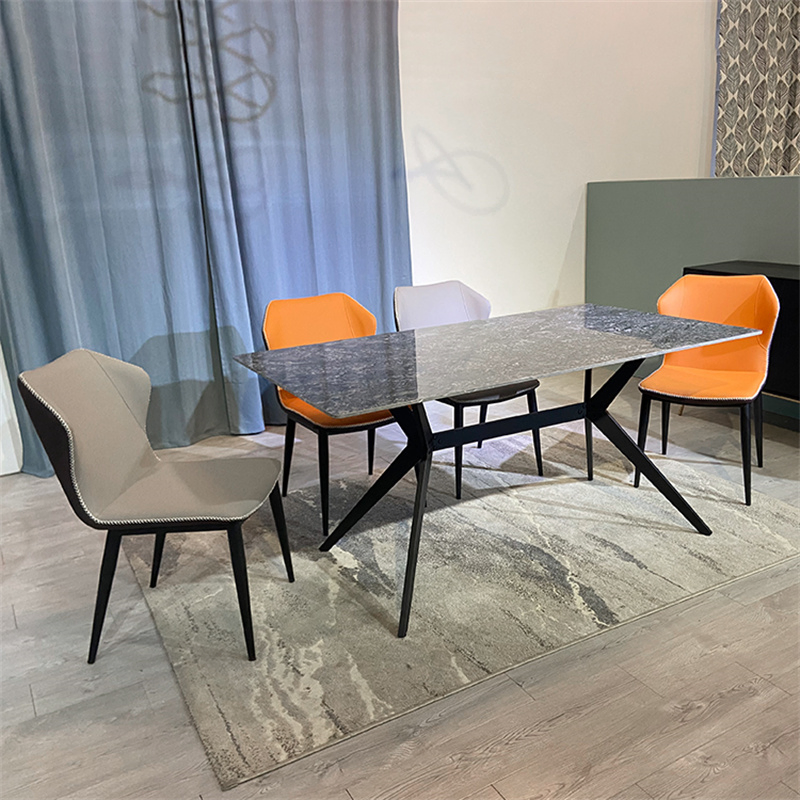 Nordic Style Low Price Marble Top Panel Tables and Velvet Chairs Dinning Room Furniture Dining Tables Set