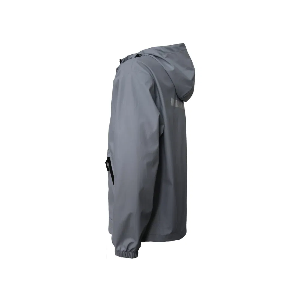 PU Waterproof Jacket with Reflective Stripe Hooded Windbreaker Welded Seams for Outdoor Rainwear