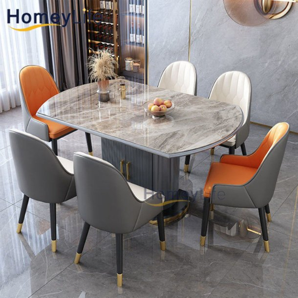 Black Glass Banquet Dining Table and Chairs Set Ceramic for Dining Room