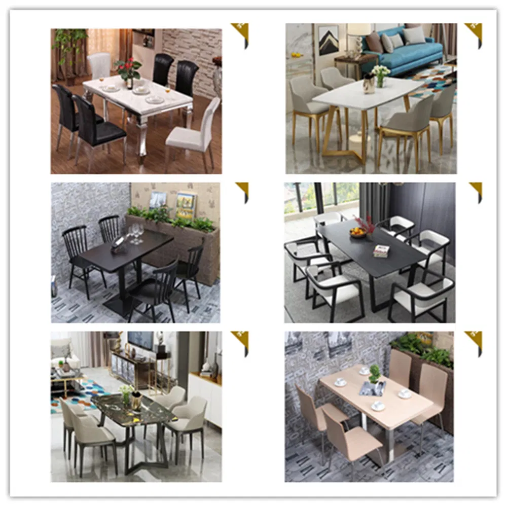 Chinese Design Furniture Iron White Tables 4 Chairs Geometric Leg Dining Room Furniture Sets