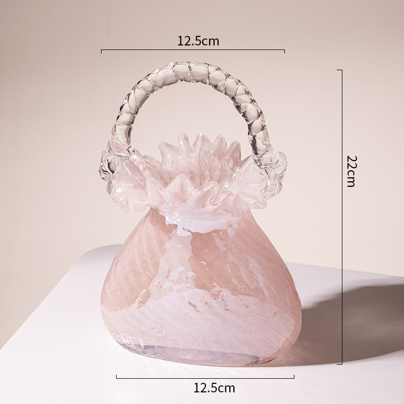 Senior Sense Exquisite Light Luxury Glass Handbag Vase Glass Flower Basket Living Room Home Soft Decoration Flower Arrangement Ornaments