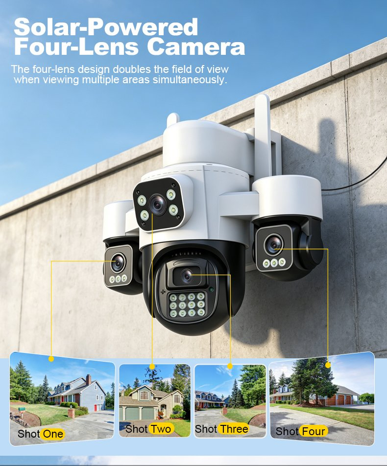 4-Channel Low-Power Solar-Powered 4G Pan-Tilt Rotating CCTV Camera