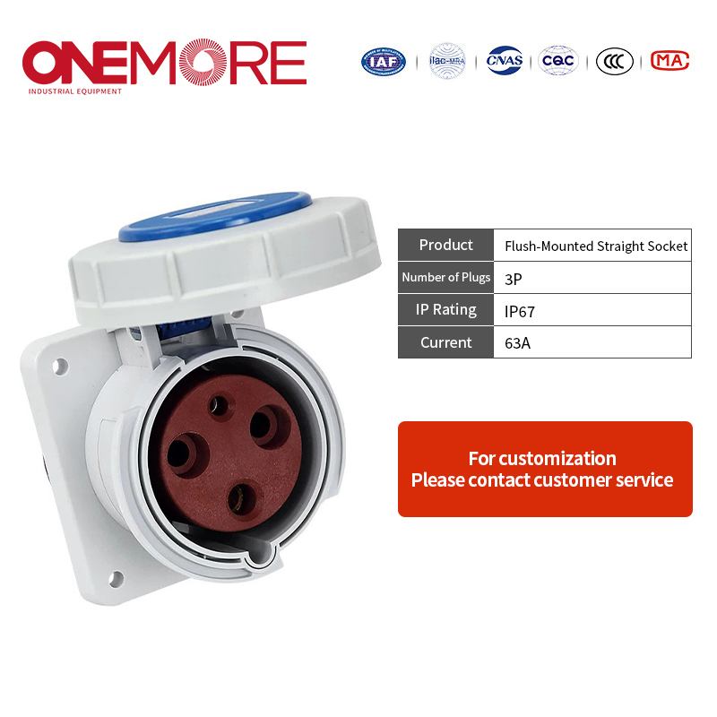 Industrial Power Socket: Flush-Mounted Straight Socket with CE Certification
