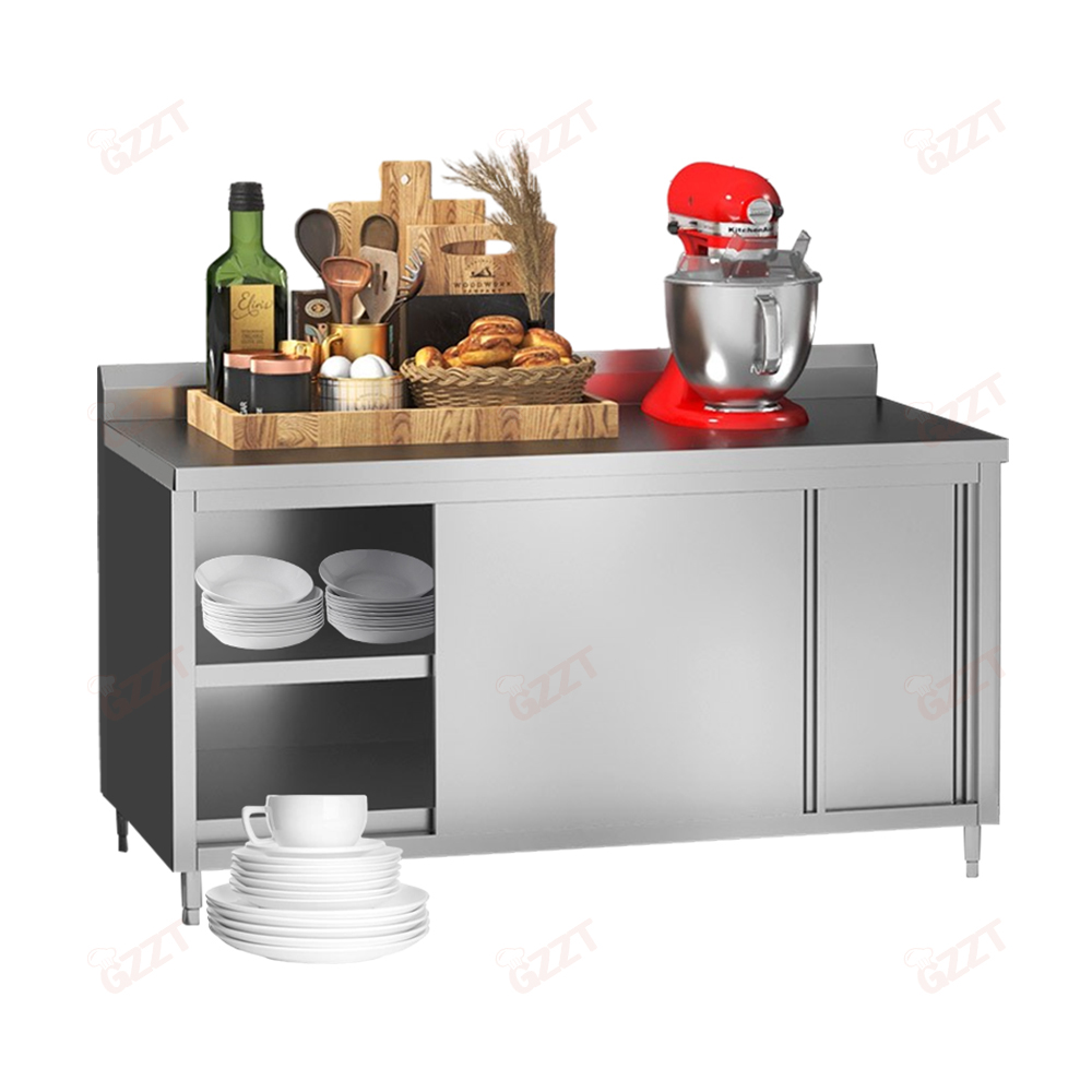 High Quality Multifunctional Kitchen Industrial Commercial 201 304 Stainless Steel Work Table Cabinet Counter With Splashback