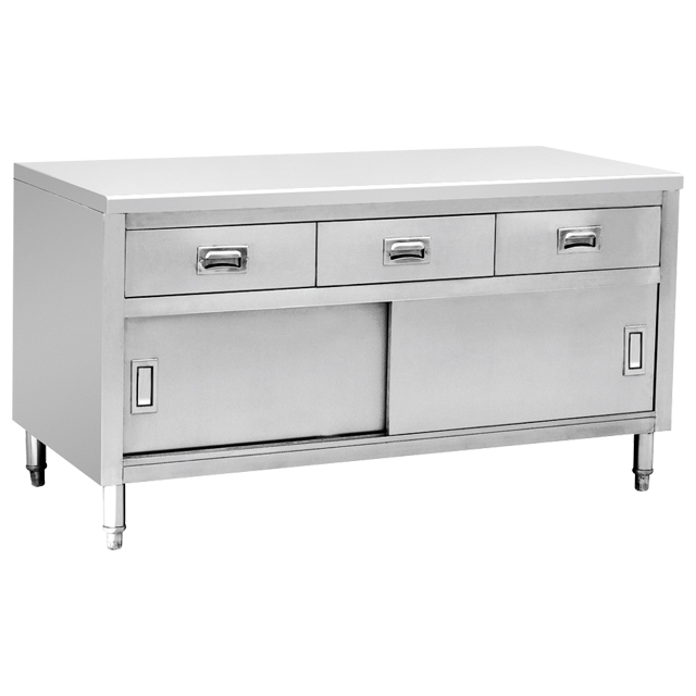 Professional Waterproof Commercial Kitchen Stainless Steel Cupboard Sliding Door With Back Splash Kitchen Cabinet