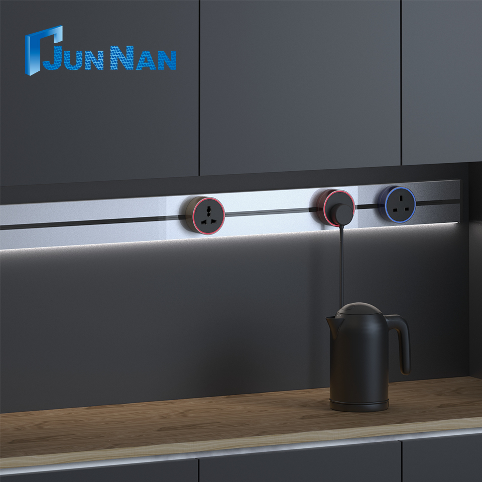 Popular Waterproof Wall-Mounted Rail Socket Furniture Kitchen Track Aluminum Universal Power Track Socket For Kitchen