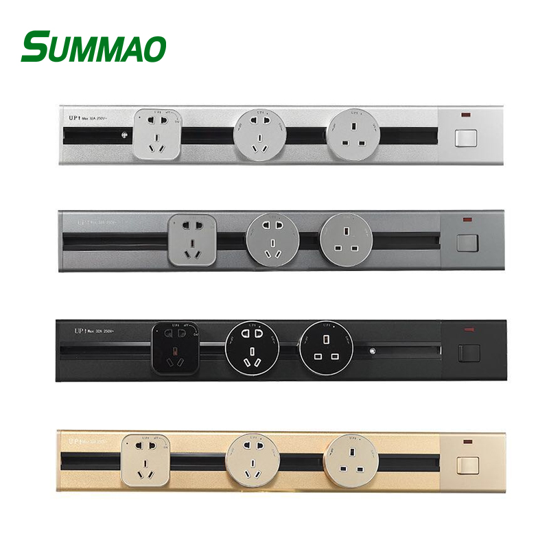 Wall Mounted Electrical Track Rail Hidden Kitchen Adapter Mobile Embedded Desk Power Sockets
