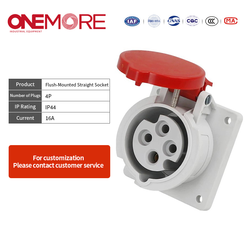 Industrial Power Socket - Flush-Mounted Straight Socket for Reliable Use