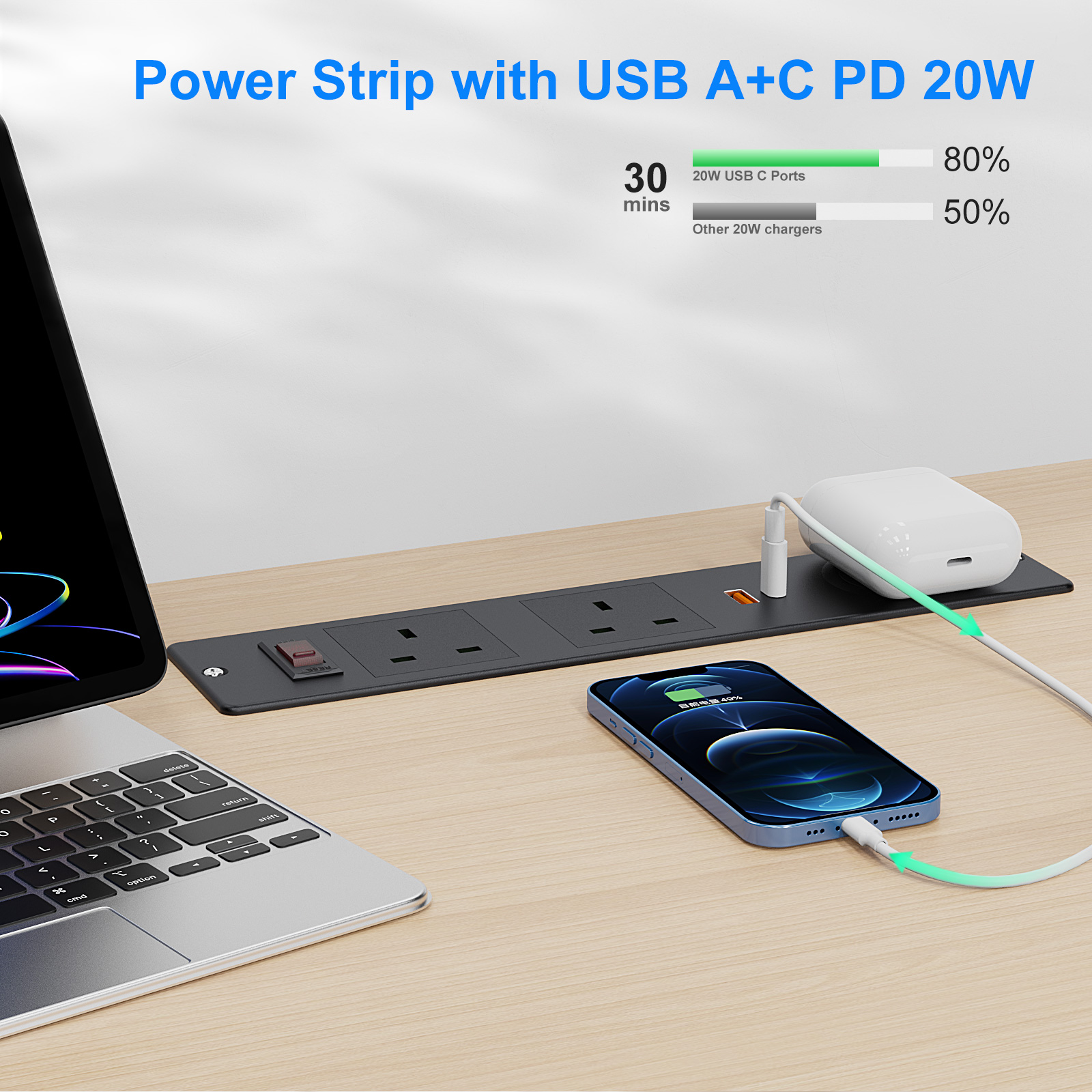 UK Recessed Wireless Charging Socket USB PD 20w Fast Charging Furniture Office Recessed Power Outlet Socket