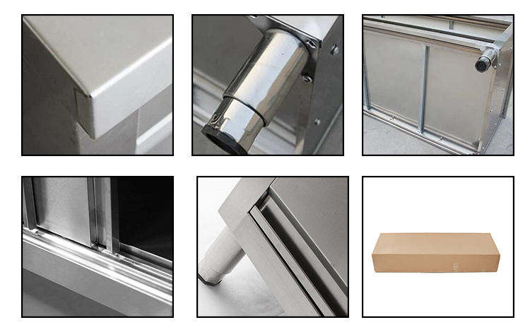 Modern Restaurant Kitchen Equipment Stainless Steel Sliding Door Work Table Cabinet with Splashback