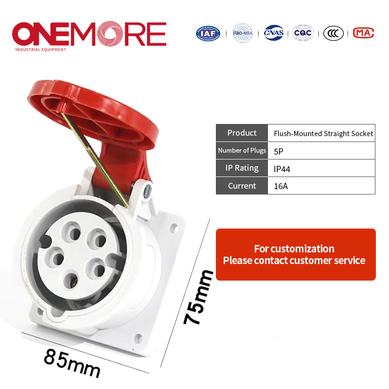 Industrial Power Socket: Flush-Mounted Straight Socket for Wall Installation