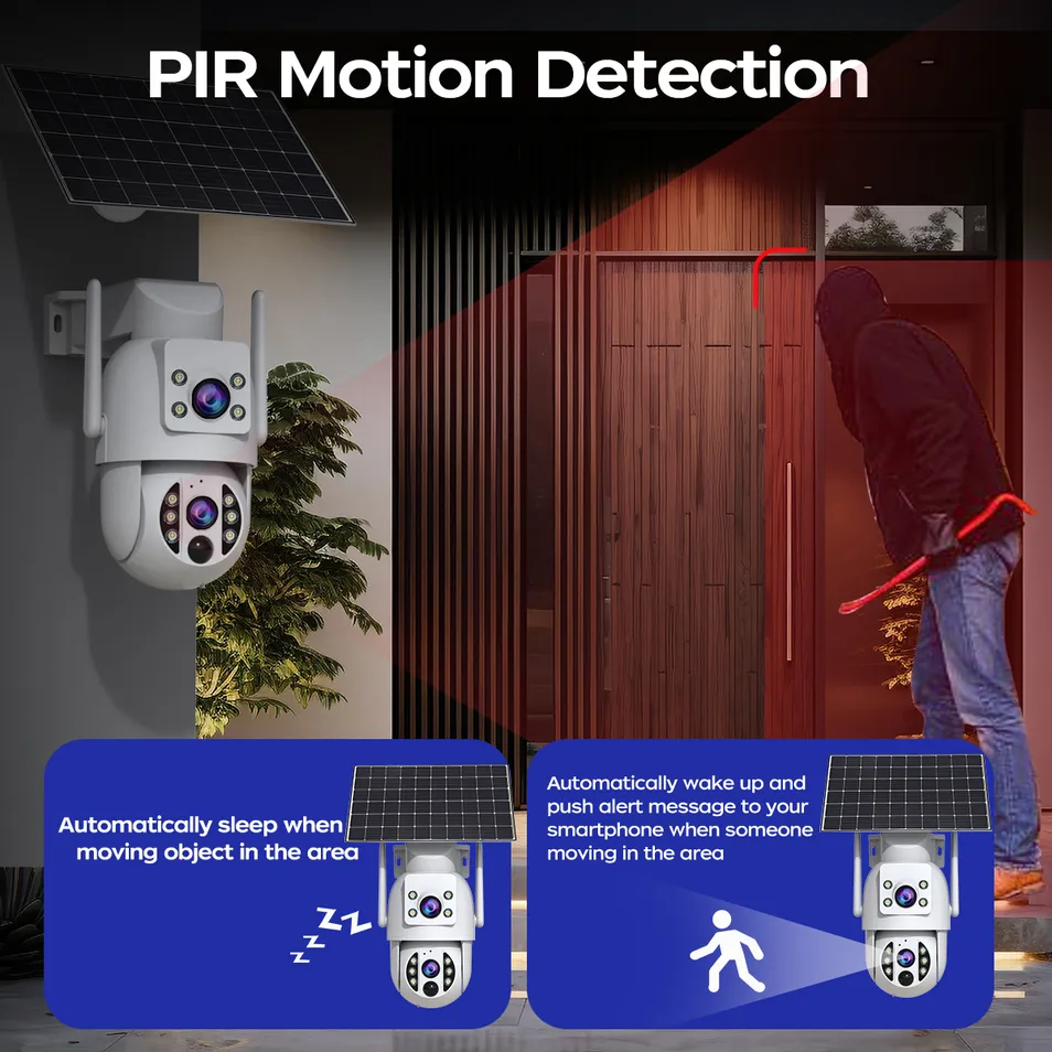 Advanced Outdoor Dual-Lens PTZ Security Camera with Solar Power