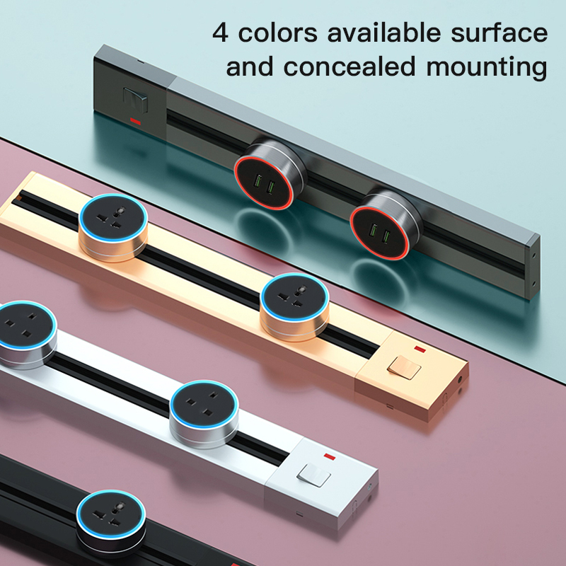 BW Desk Wall Mounted Modular Sliding Power Track Rail Electric Smart Power Track System With Wireless Charger