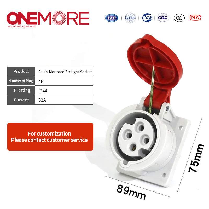 Industrial Power Socket - Flush-Mounted Straight Socket for Reliable Use