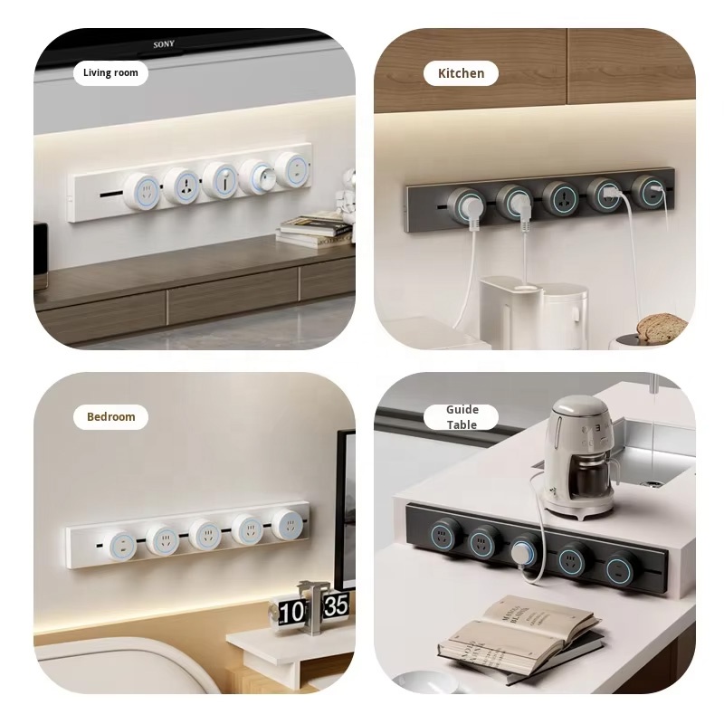 80cm Commercial Power Track System Professional Heavy Duty Electrical Rail for Restaurant Workshop 5 Multi-Plug Adapters