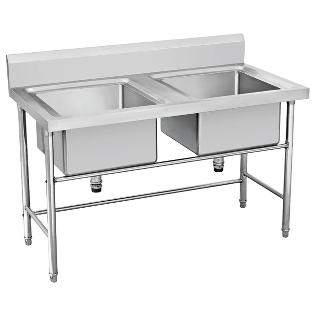 RUITAI Factory Commercial Kitchen Stainless Steel 201 Double Sink Work Table High Quality with Back Splash