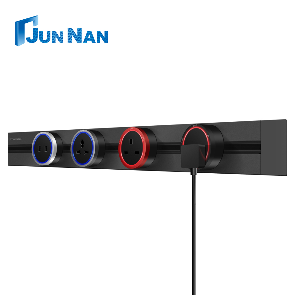 New Home Office Wall Movable Aluminum Alloy Track Socket Power Track System Electric Socket Outlet Universal Adjustable