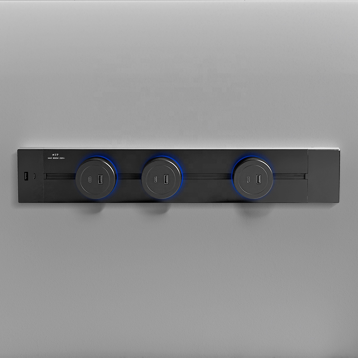Under Cabinet Power Strip 30/40/50/60/80/100cm Black White Grey Color Mobile Track with USB+Type C Electric Track Socket