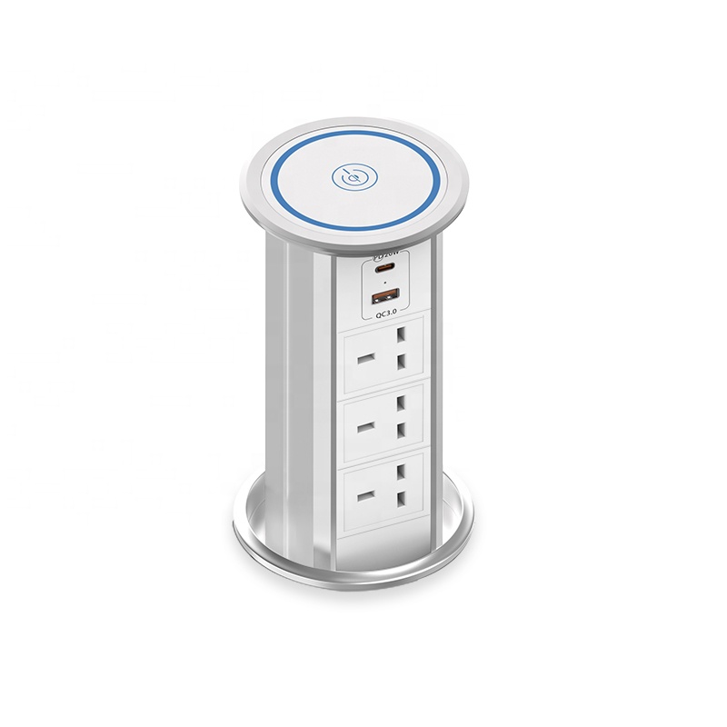 EU/US/UK Universal 15W Wireless Charger Motorized Pop Socket Hidden Table Kitchen Worktop Power Strip Outlet 15A Rated Current