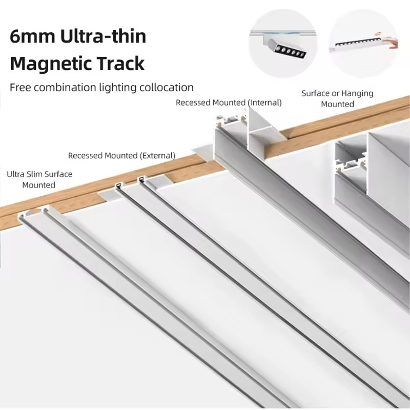Europe Russia Aluminum Stretch Film Ceil Rail System 48V Magnetic Track Lights