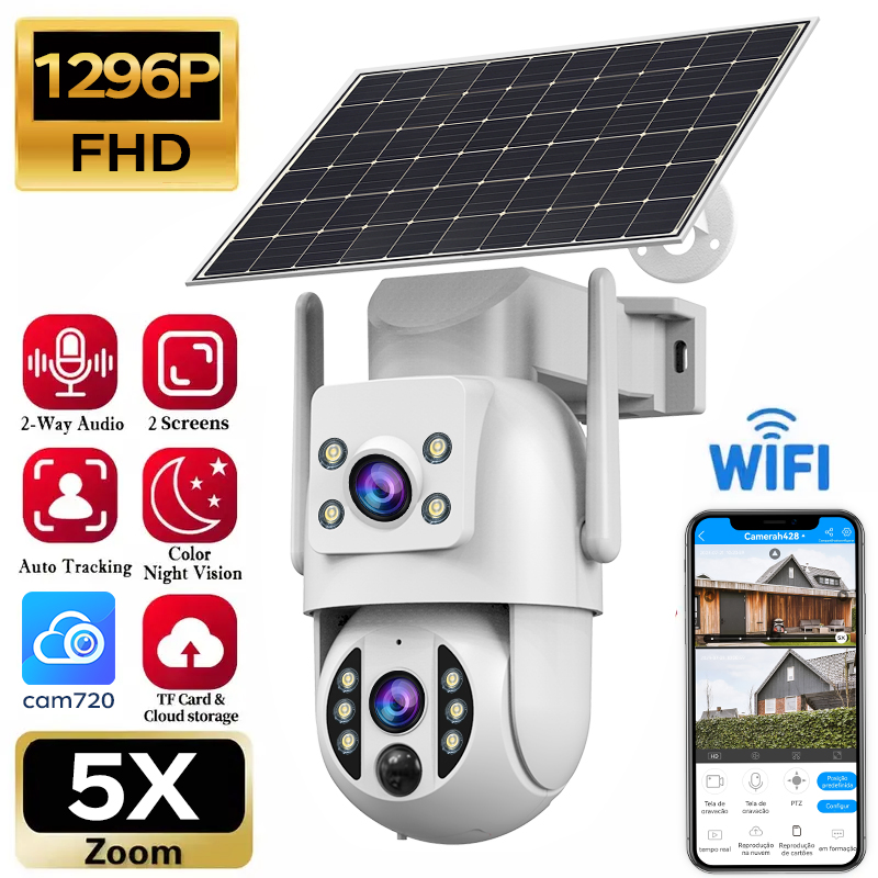 Wireless Network Intelligent WiFi Mini Battery 3MP Dual-Lens HD PTZ TF 4K IR Ai Waterproof IP66 Surveillance Video Recording Two-Way Voice Security CCTV Camera
