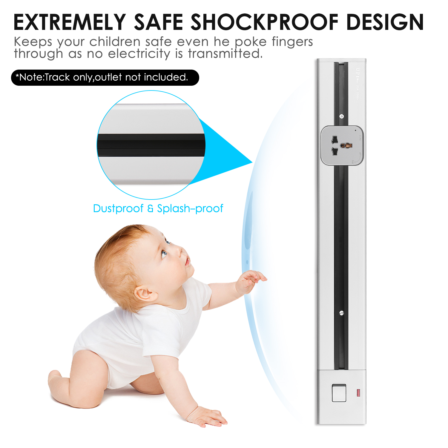 Electrical Outlet Track Surface Mounted Power Outlet Track 60cm Aluminum Alloy Kitchen Sockets Track Wall Outlet Extension Slidi