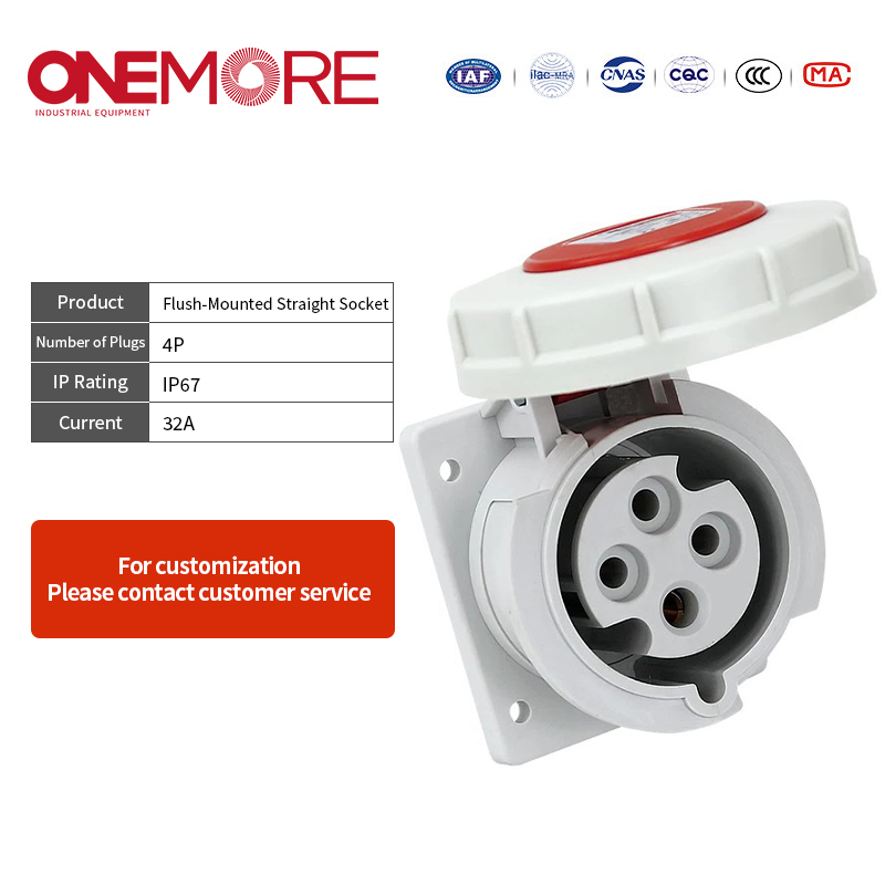 Flush-Mounted Straight Socket for Industrial Power Solutions - CE Approved