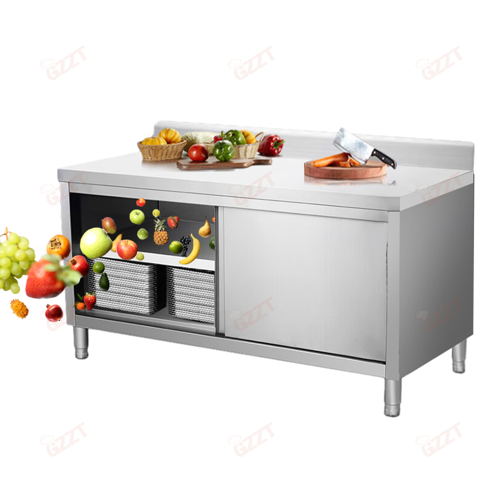 High Quality Multifunctional Kitchen Industrial Commercial 201 304 Stainless Steel Work Table Cabinet Counter With Splashback