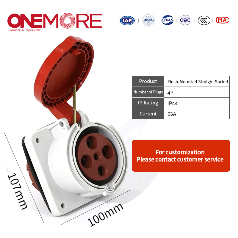 Industrial Power Socket - Flush-Mounted Straight Socket with IEC 60309 Standard