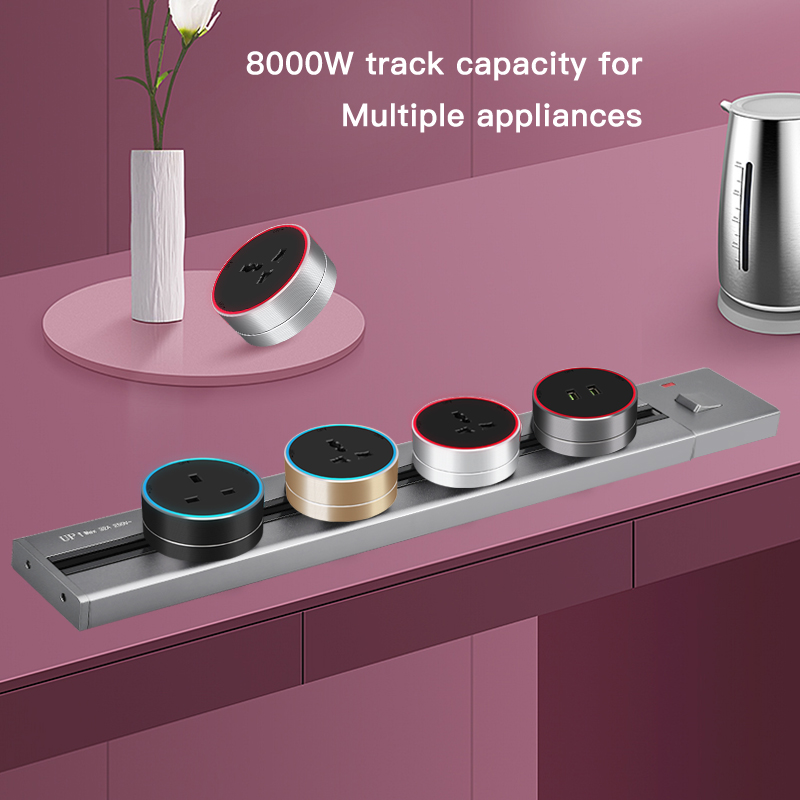 BW Desk Wall Mounted Modular Sliding Power Track Rail Electric Smart Power Track System With Wireless Charger