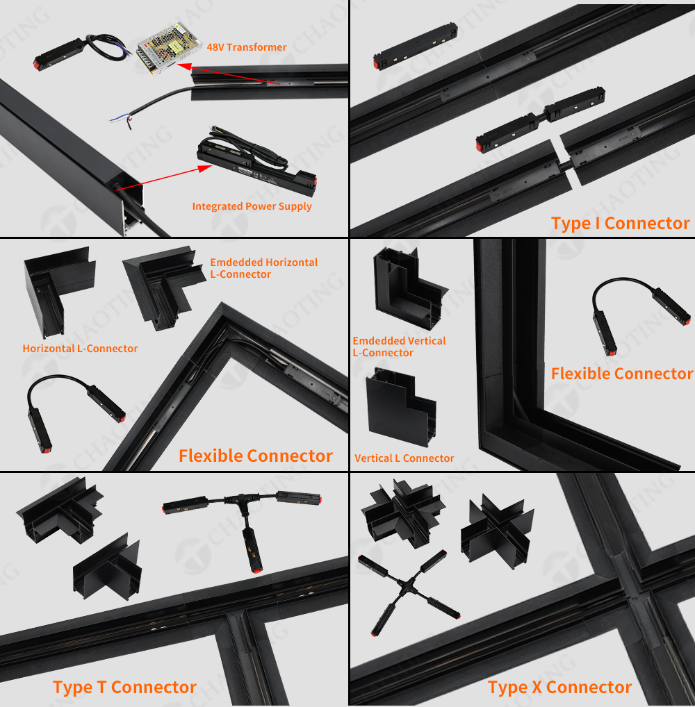 New Design 48V Dc Linear Magnet Rails Ceiling Strip Small Suspended Lighting TUYA Dimmable LED Magnetic Track Lights on a Magnet