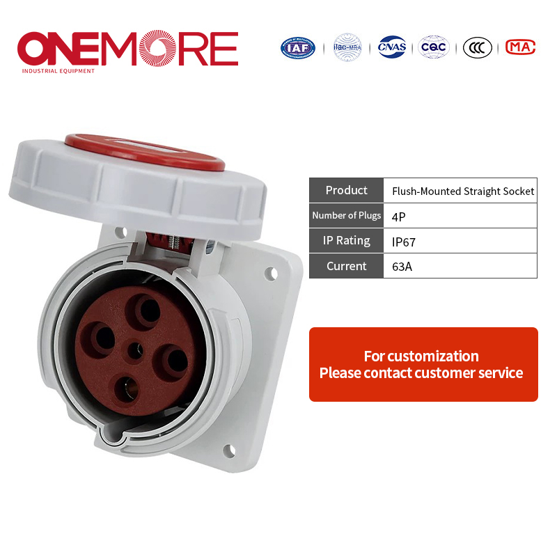 Flush-Mounted Straight Socket for Industrial Power Solutions - CE Approved