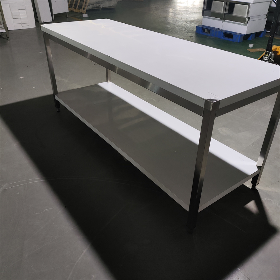 Heavy Duty 1.0mm Thickness Food Prepare Work Bench/Stainless Steel Splashback Kitchen Table with Under Shelf Factory