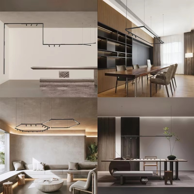 Nordic Minimalist Linear Pendant Track Light Simple Design Black Tube LED Indoor Use For High Ceiling House Staircase Or Villa
