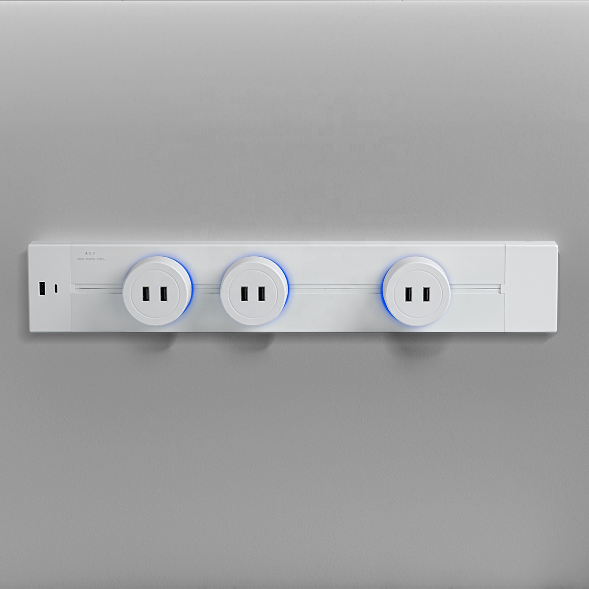 Under Cabinet Power Strip 30/40/50/60/80/100cm Black White Grey Color Mobile Track with USB+Type C Electric Track Socket
