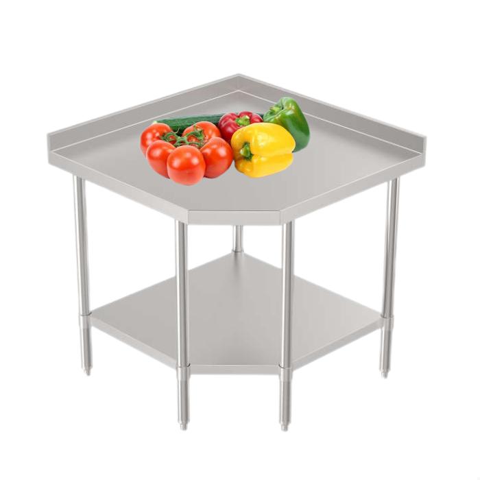 SUNMAX Kitchen Stainless Steel Pentagon Corner Working Table with Splashback Worktable Work Table