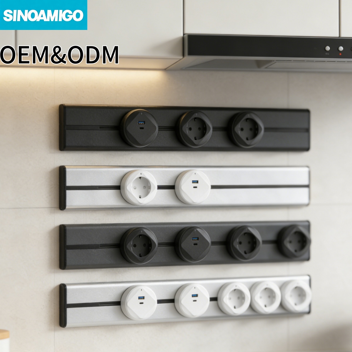 SINOAMIGO US Standard 50/175/100cm Wall Mounted Power Rail Track Socket For Kitchen/office/conference Room