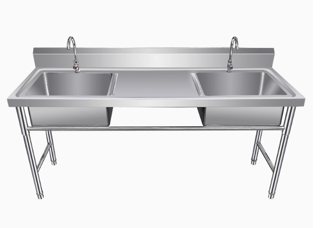 CFT Restaurant Kitchen Equipment Free Stand Hand Wash Stainless Steel Sink Bench Double with Splashback