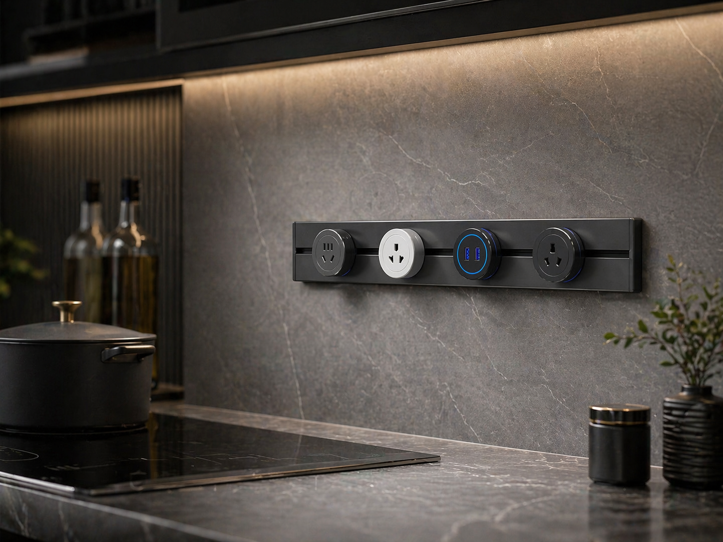 UK Track Socket Wall Socket Office Desk Power Rail System IP44 ABS Material 5 Outlets USB Ports 16A