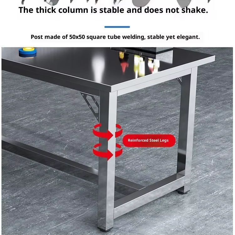 304 Stainless Steel Four-wheel Kitchen Workbench Splash Proof Electrical Outlets Polished Surface Eco-friendly 100kg Load