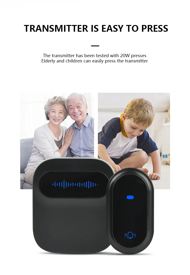 IP68 Waterproof EU UK Us Plug 38 Music Tracks Outdoor Wireless Doorbell