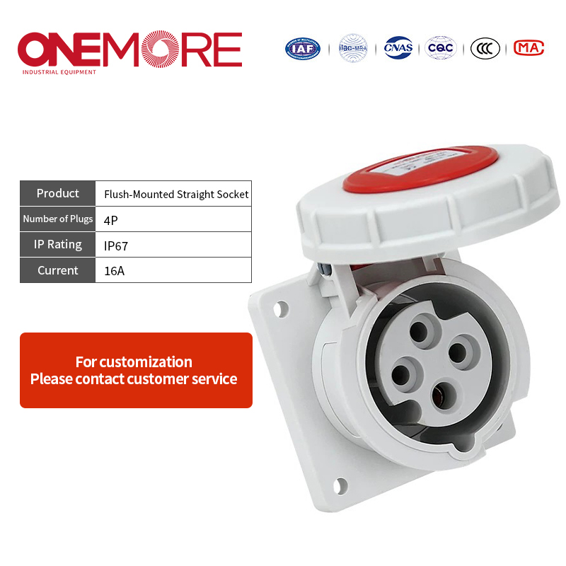 Industrial Power Socket - Flush-Mounted Straight Socket for Reliable Use