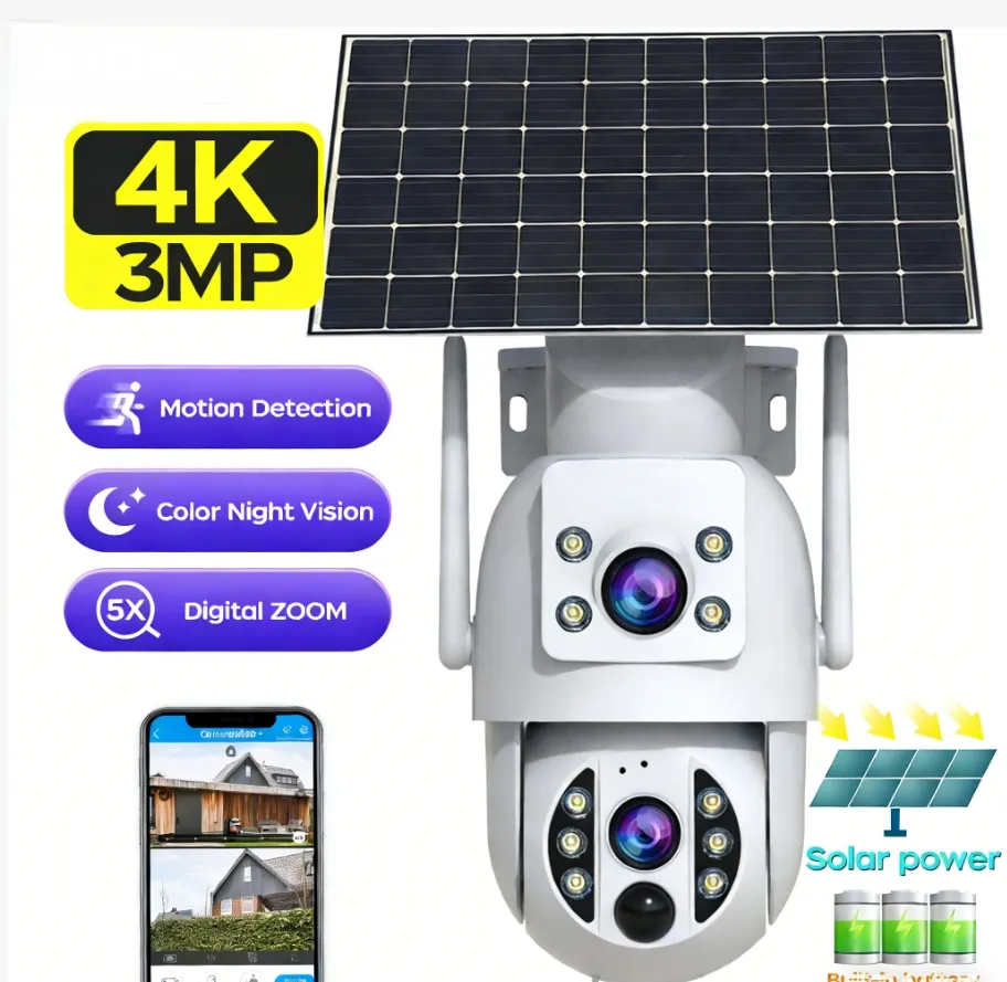 Wireless Network Intelligent WiFi Mini Battery 3MP Dual-Lens HD PTZ TF 4K IR Ai Waterproof IP66 Surveillance Video Recording Two-Way Voice Security CCTV Camera