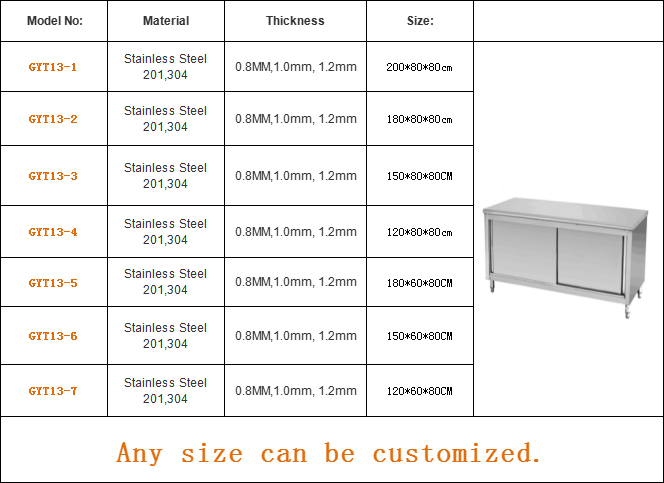 Modern Restaurant Kitchen Equipment Stainless Steel Sliding Door Work Table Cabinet with Splashback