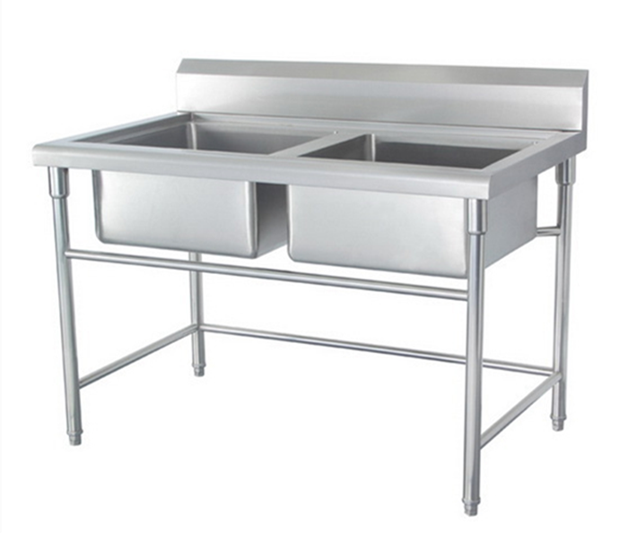 Restaurant Kitchen Equipment Free Stand Hand Wash Stainless Steel Sink Bench Double with Splashback
