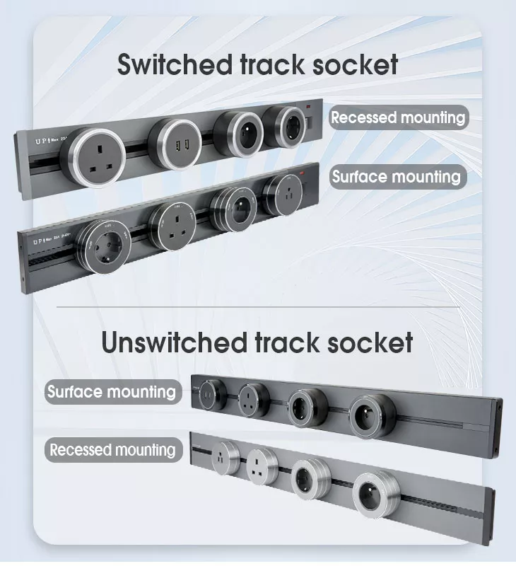 Electrical Removable Rail Track Power Strip Multi Universal Outlets Smart Plug Mountable Socket For Kitchen Island Office Desk