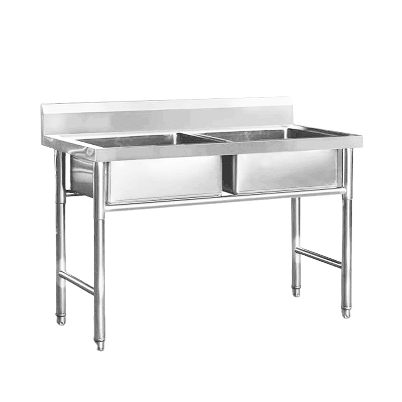 RUITAI Factory Commercial Kitchen Stainless Steel 201 Double Sink Work Table High Quality with Back Splash