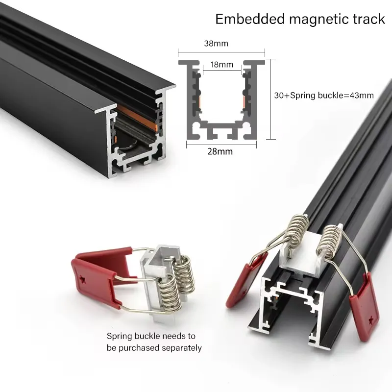 Recessed Mounting Black 2wire Magnet Track Rail System Linear LED Track Light